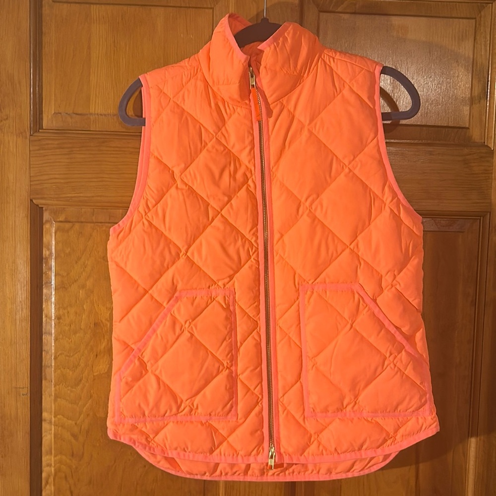 J.Crew Women’s Fluorescent Orange Excursion Down Quilted Vest/pockets Sz Sm-EUC